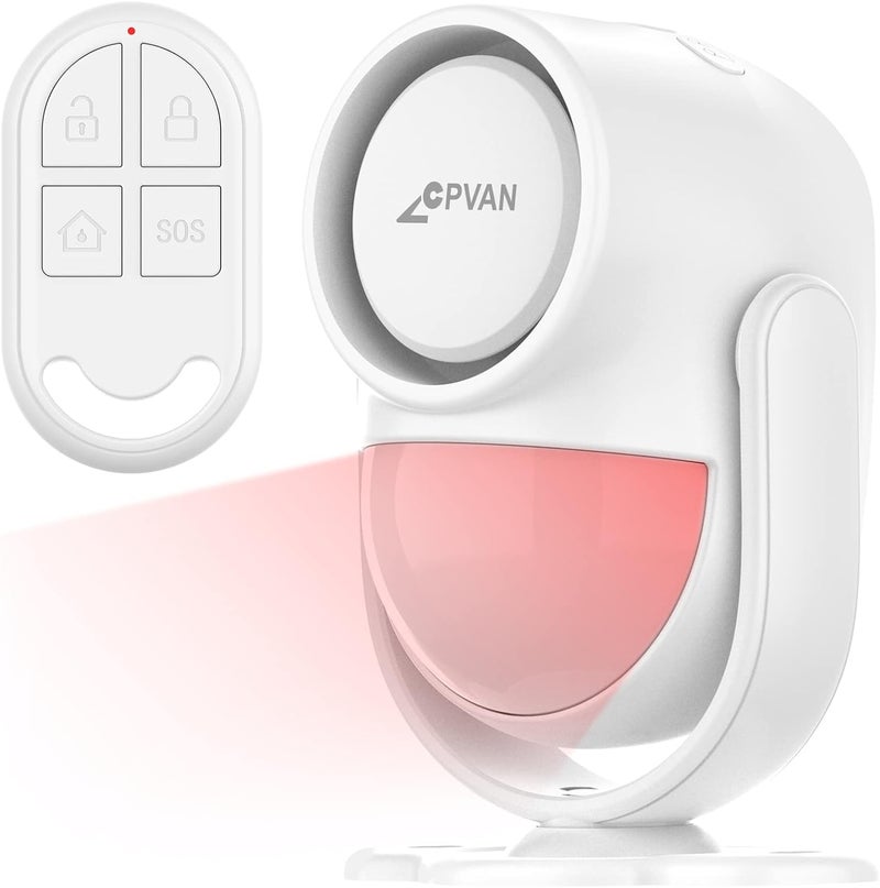 CPVAN 125dB Loud Motion Sensor Alarm with 328ft Remote Control (40ft PIR Detector, Batteries), Indoor Wireless Infrared Security Motion Detector with Siren for Home Garage Van (CP2 Pro, Whtie) - Image 1
